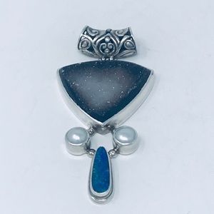 Druzy, Opal and Pearl Sterling Silver Pendant
